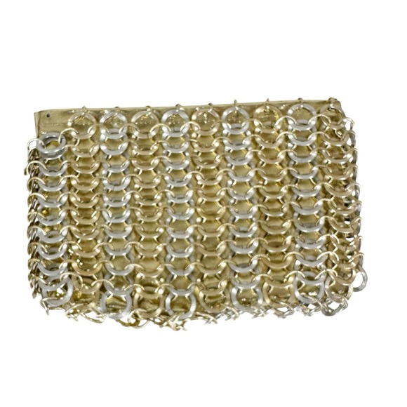 PACO RABANNE For WALBORG Metal Discs Clutch Purse Gold/Silver Zip Closure - Picture 1 of 9